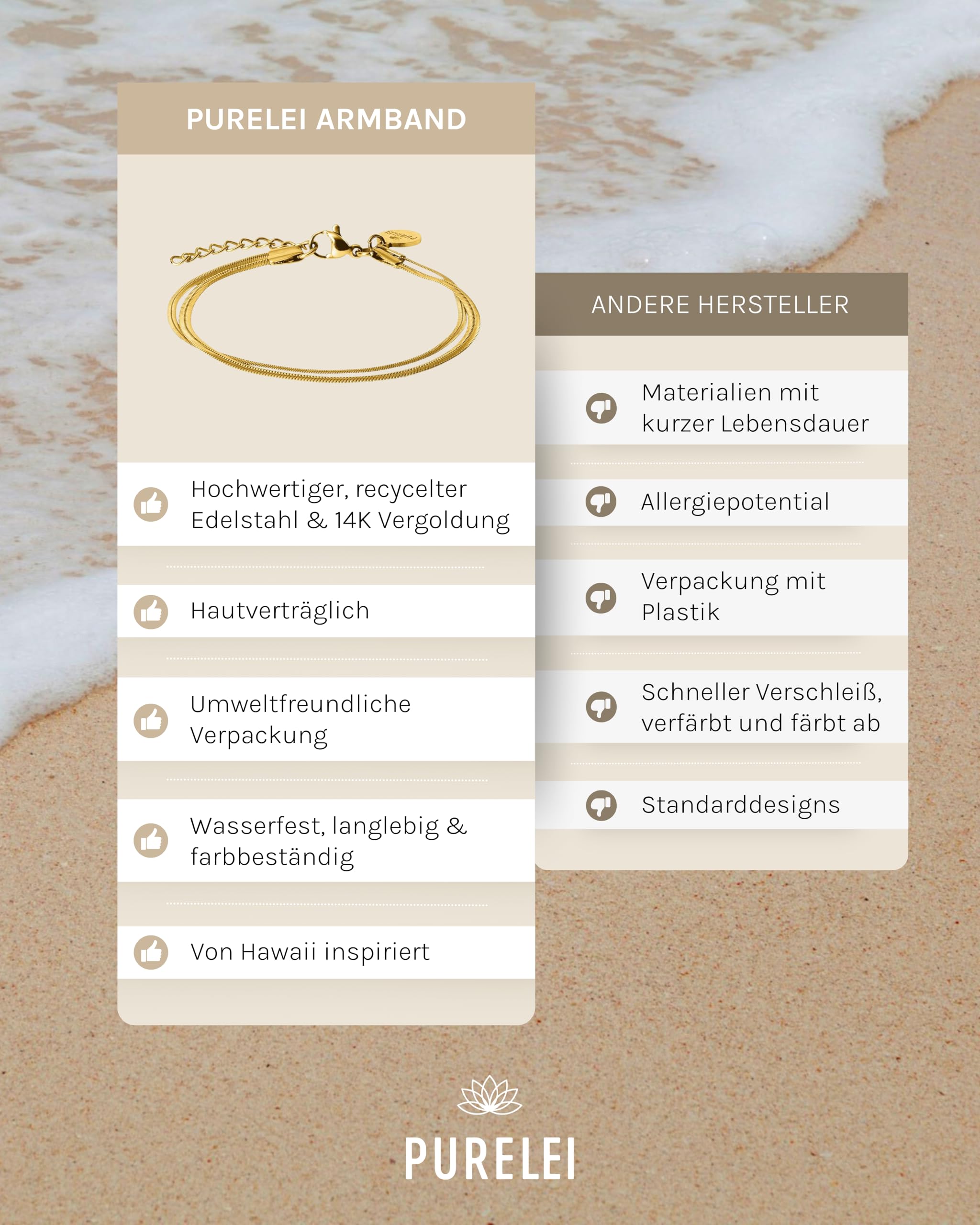 Purelei Damen Armband verstellbar wasserfest doppellagiges Schlangenketten-Design