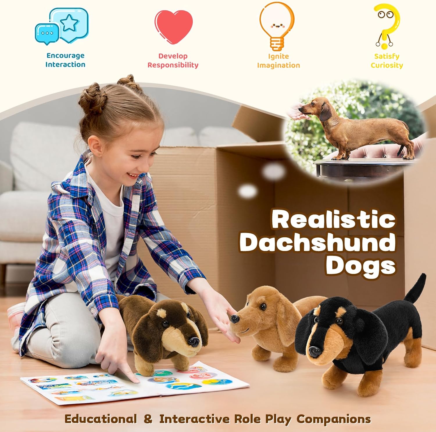 MorisMos 3 Packs Dachshund Stuffed Animals in Bulk,13'' Realistic Weiner Dog Toys for Kid Girl Boy Adult,Lifelike Weiner Dog Puppy Plushies,Bulk Small Stuffed Animal Dachshund Gifts for Birthday Party