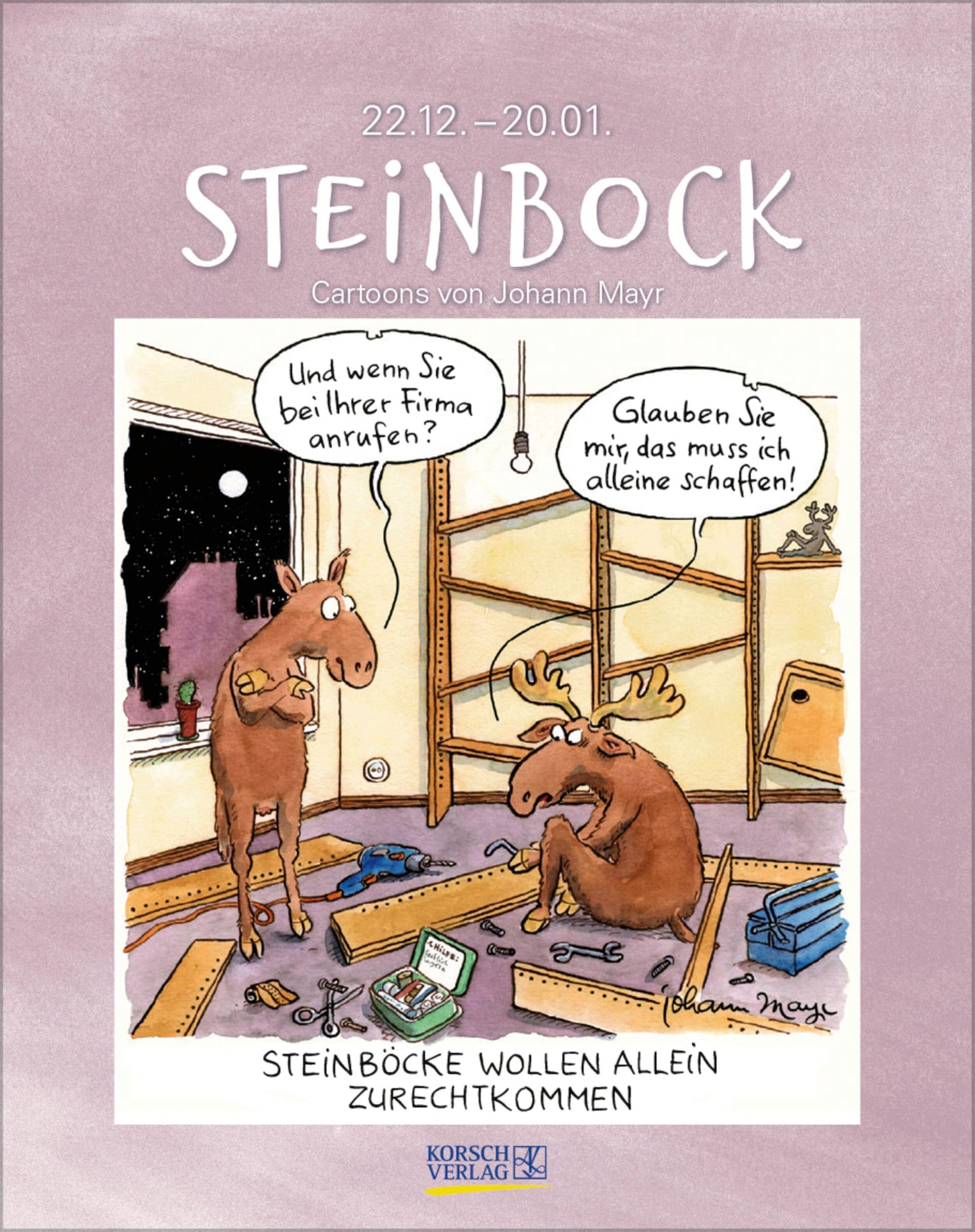 Steinbock 2027: Sternzeichenkalender-Cartoonkalender als Wandkalender im Format 19 x 24 cm. (Korsch Kalender)