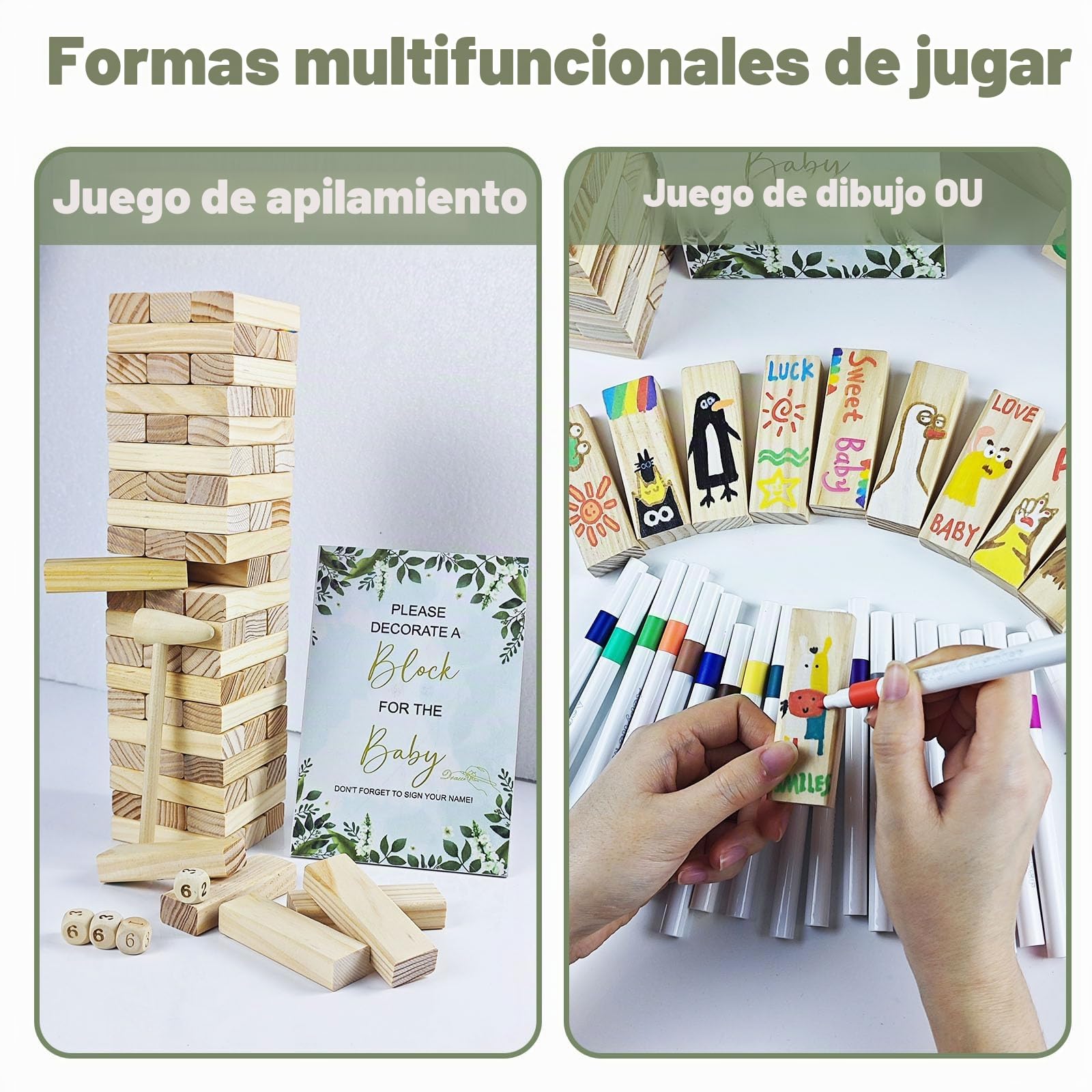 EIGTWEN Kit de 101 piezas de señales de juegos divertidos para baby shower, animadas actividades de juegos de baby shower con 2 formas de jugar para invitados, actividades únicas y creativas adecuadas