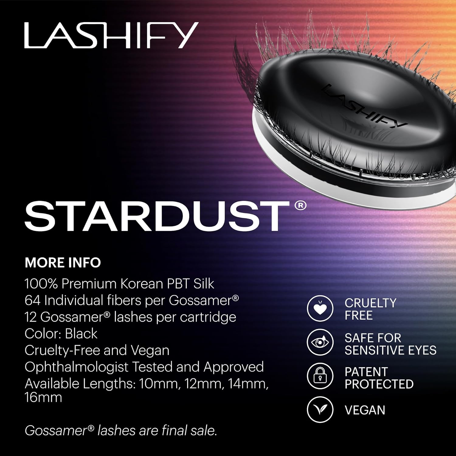 Lashify Stardust 12mm Gossamer DIY Eyelash Extensions Refill, The Multi-Length Multi Layered Lash, Thin Fibers of the Classic "C" Style, Black, Easy False Lashes