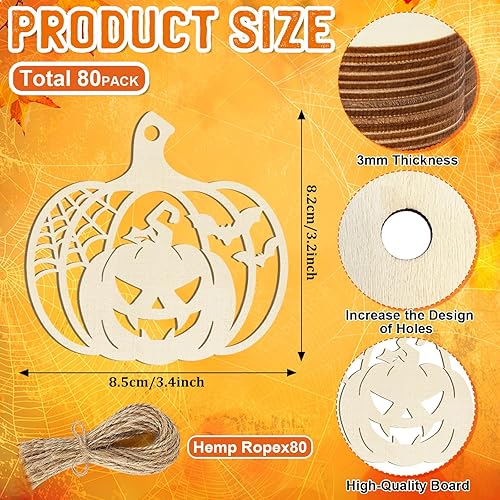 Miniatura 16 de 80 piezas de adornos de madera de primavera para pintar, 8 estilos de adornos de madera sin acabado para bricolaje, cortes en blanco