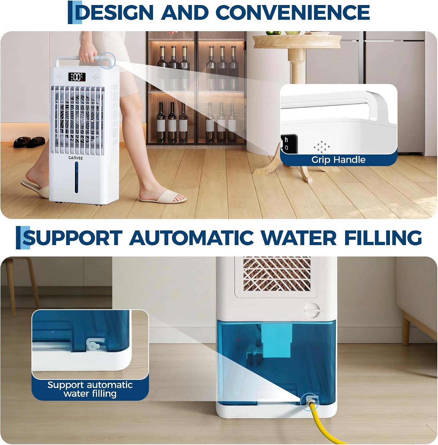 3-IN-1portable air conditioners, 2.6Gal Touch Screen Swamp Cooler with Remote Control, 6 Speeds/3 Modes/LED Display/90°+90° Oscillation, Evaporative Air Cooler inculd 4 lce Packs for Room Home Office
