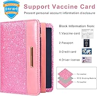 Vista 3 de Caweet Funda para tarjeta de vacunación, portapasaporte, cartera de cuero para tarjetas de vacunación con cierre de banda elástica, Rosa