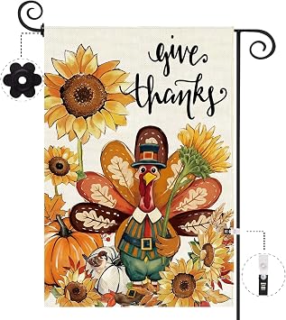 Baccessor Thanksgiving Garden Flags 12.5x18 Inch Double Sided,Give Thanks Turkey Burlap Be Thankful Fall Small Yard Flag Harvest Autumn Holiday Outside Outdoor Decoration