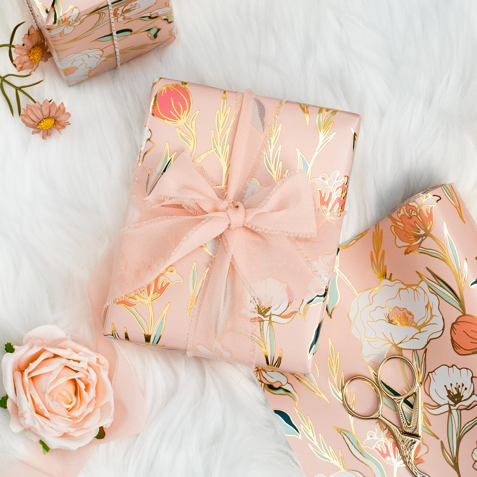 Koxtyzo Carta Regalo Con Fiocco Rosa – 12 Rotoli 68x50 Cm Per Compleanni, San Valentino E Matrimoni