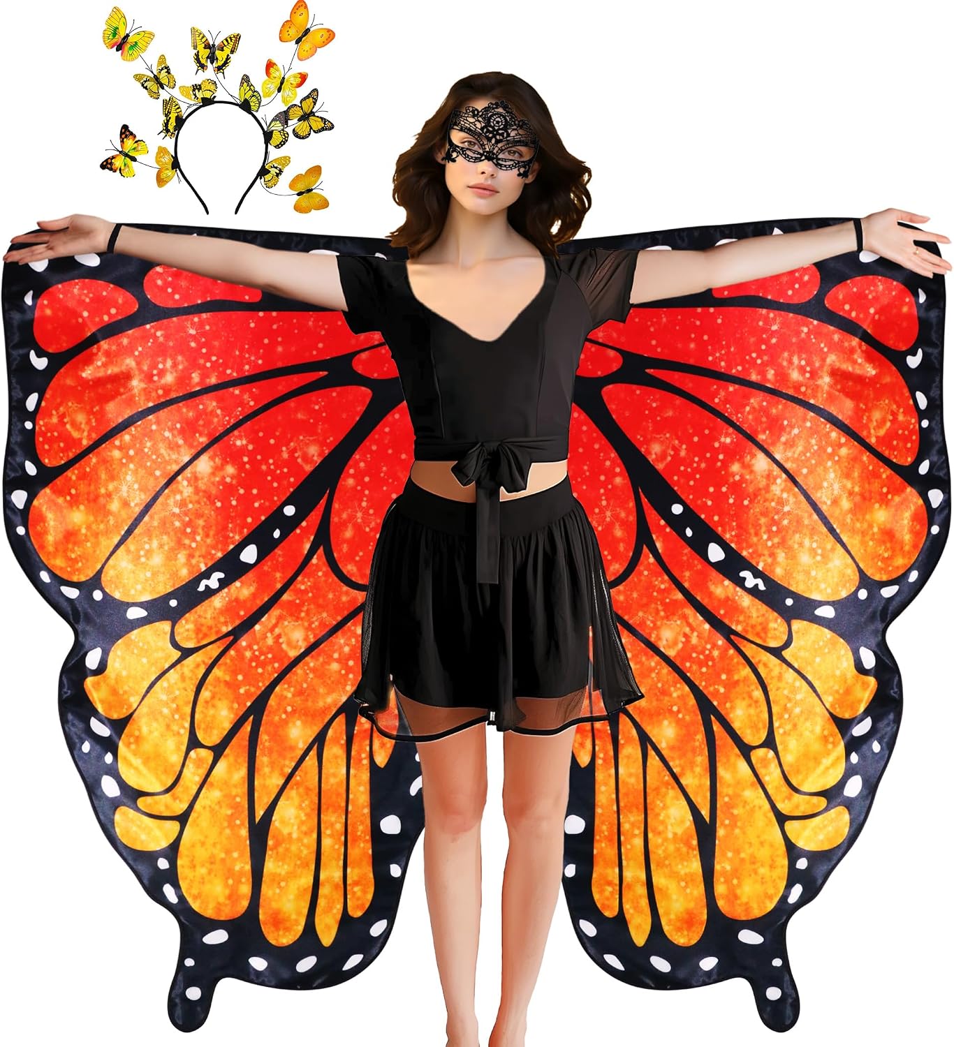 D.Q.Z Double Sided Women Butterfly Wings Costumes for Adults Fairy Music-Festivals with Headband Halloween Cosplay Party