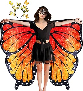 Double Sided Women Butterfly Wings Costumes for Adults Fairy Festival Dress Up with Headband Halloween Party