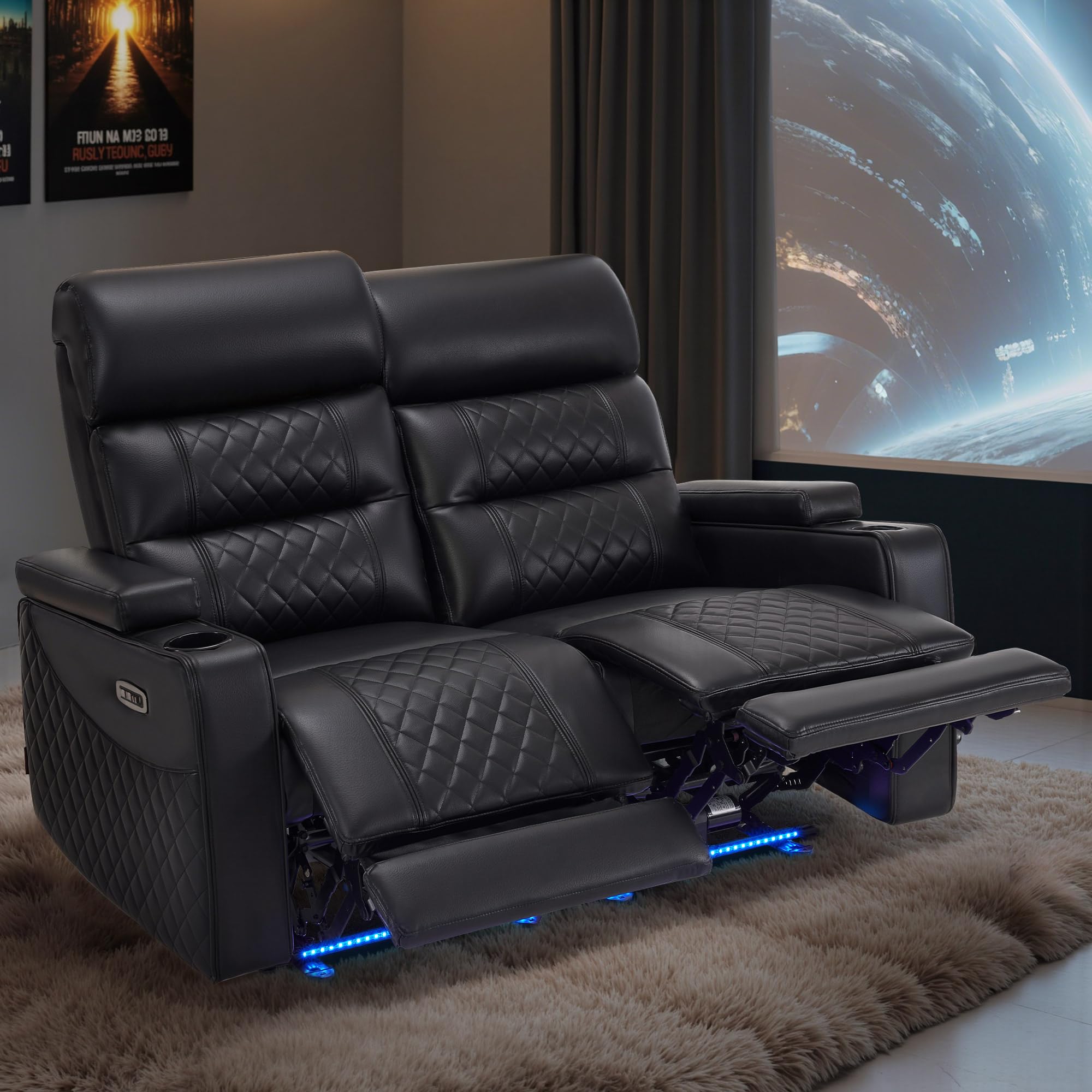 M MCombo Fauteuil cinéma 2 Places, réglable électriquement, Zero-Gravity, Appui-tête réglable, canapé 2 Places avec Fonction lit, Coussin d'assise en Mousse Pleine 35D 7705