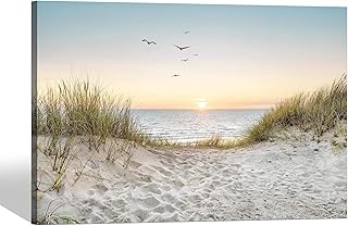 Beach Wall Art Canvas Bathroom: Coastal Sunset Ocean Print Artwork Moder...
