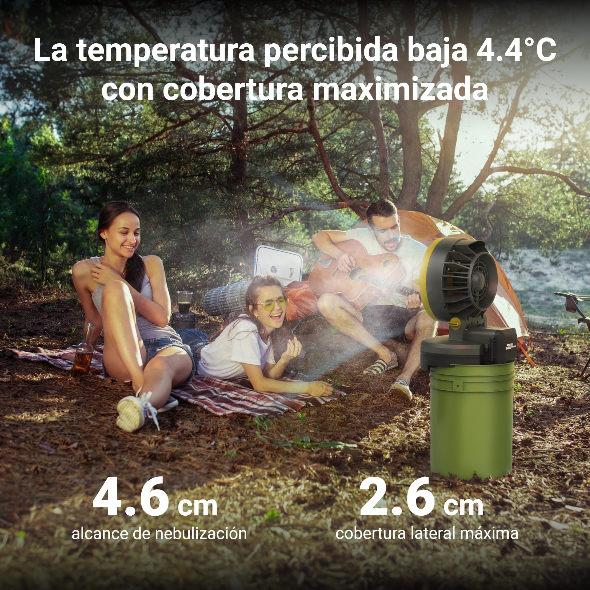 EXIT 20V ventilador de nebulización portátil EX022, ventilador a batería con 3 velocidades y 3 niveles de nebulización, perfecto para camping, picnics y playa. Incluye batería reemplazable de 2,0 Ah.