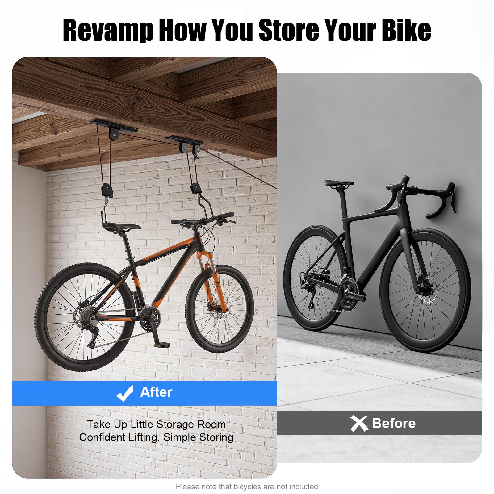 Sollevatore da soffitto per bicicletta da montare al soffitto, gancio universale per mountain bike, robusto supporto per bicicletta con sistema a fune, per riporre e riporre in modo salvaspazio e da
