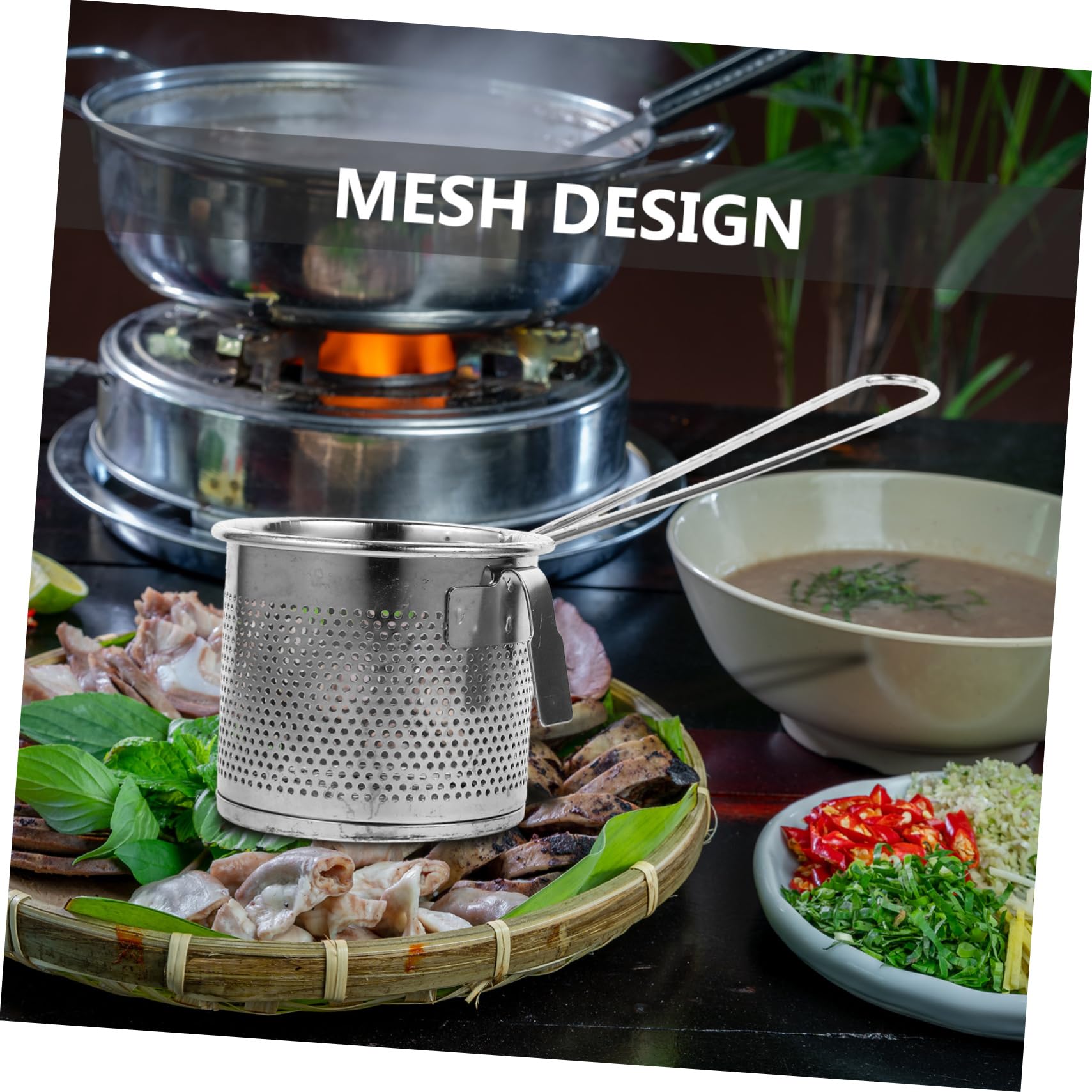 Cabilock Stainless Steel Mesh Strainer - Kitchen Colander With Hanging Handle For Filtering Oil
