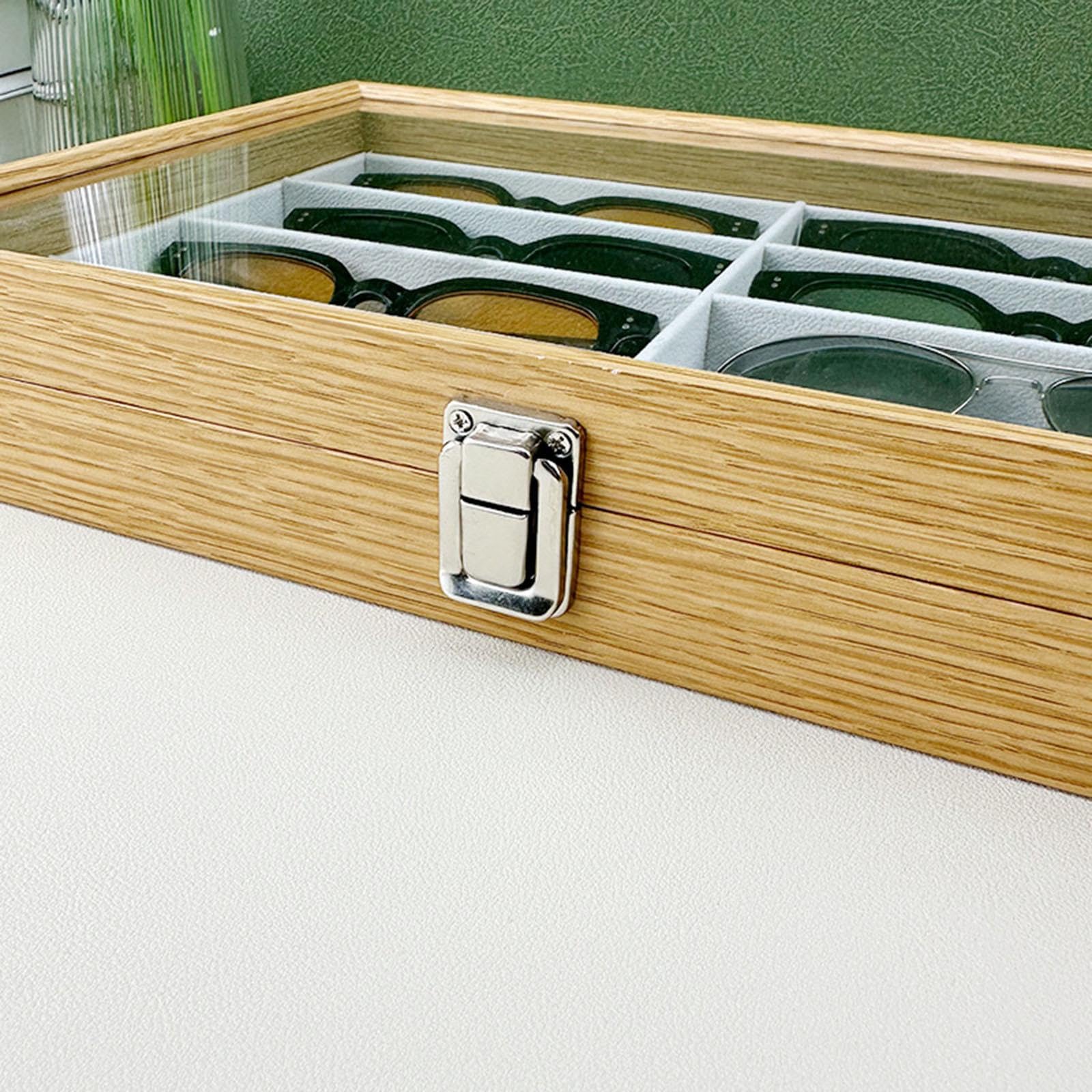 Bandeja de exhibición de gafas, elegante organizador de gafas de sol con tapa con cierre para guardar, joyas y relojes, estuche para guardar