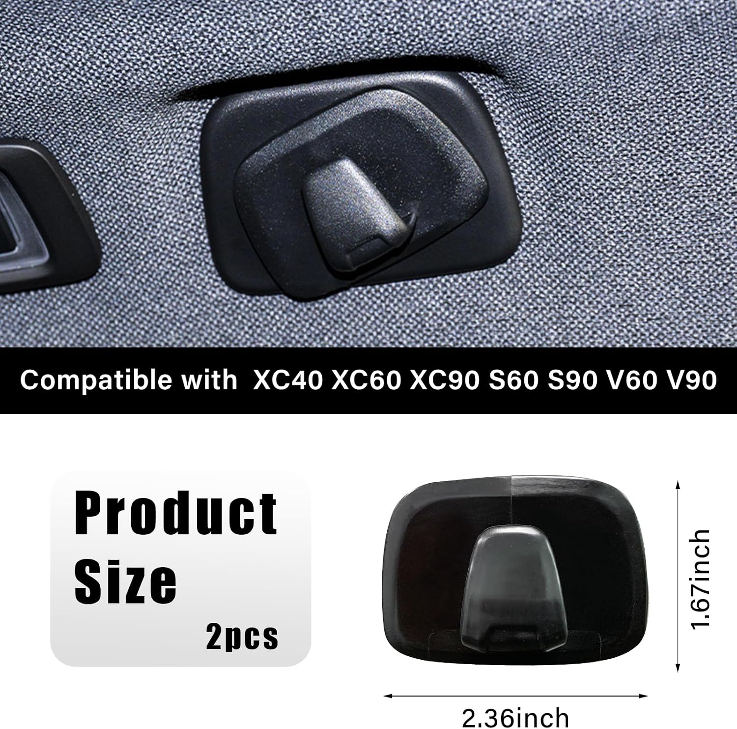 Augeny 1 Pair Car Interior Roof Hooks, Plastic Auto Clothes Hanger Hooks Compatible with XC40 XC60 XC90 S60 S90 V60 V90, Car Essentials Hooks for Hanging Clothes, Bags, Umbrellas (Black) image 2