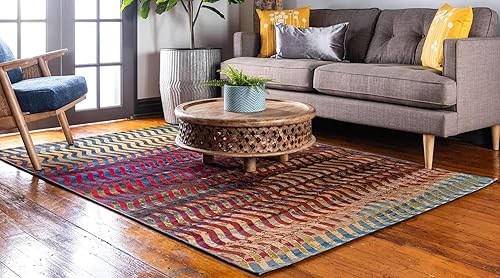 Miniatura 2 de Unique Loom - Alfombra colección de círculos abstractos, de transición para interiores y exteriores, beige, Polipropileno, Púrpura (MultiPurple)