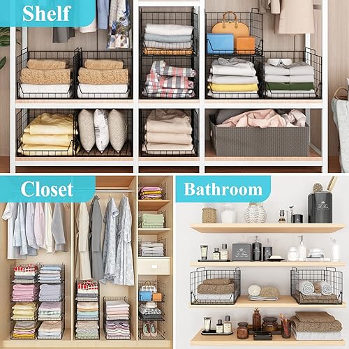 Miniatura 7 de Organizadores apilables de armario y contenedores de almacenamiento, paquete de 4, contenedor de almacenamiento de ropa de metal resistente para
