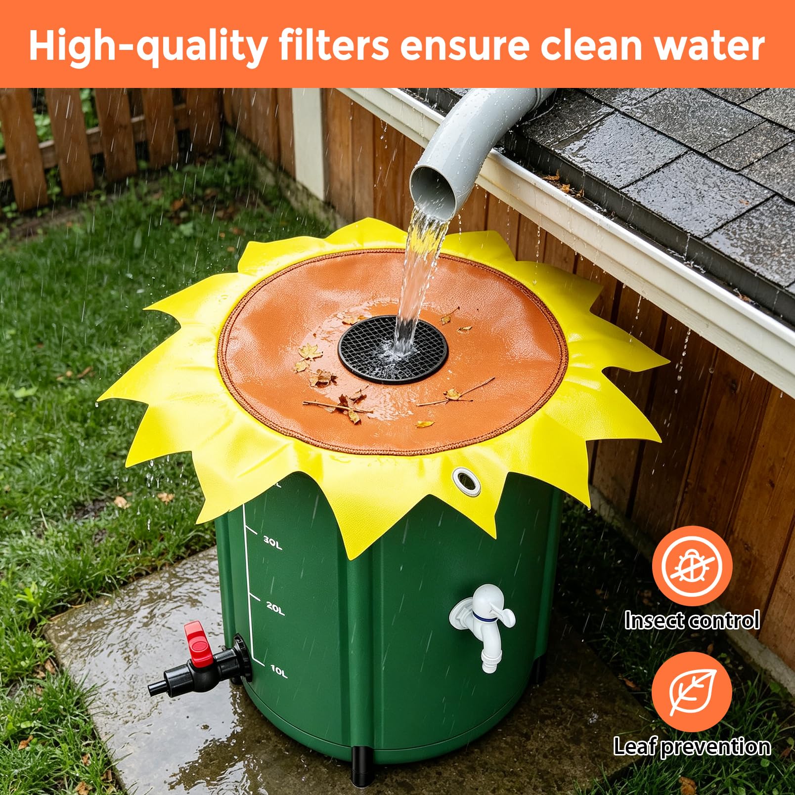 Cisterna pieghevole da 200 l, serbatoio dell'acqua piovana | con filtro e rubinetto, serbatoio dell'acqua in PVC 500D, serbatoio dell'acqua portatile per irrigazione del giardino