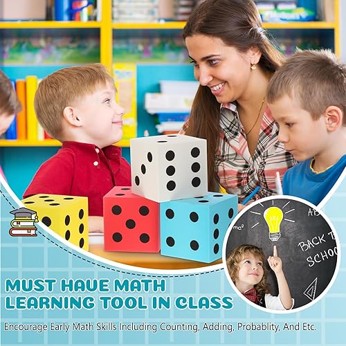 Miniatura 3 de Shappy 4 cubos de dados de espuma de 3.5 pulgadas, dados grandes con puntos numéricos, dados grandes, dados gigantes de espuma para juegos de