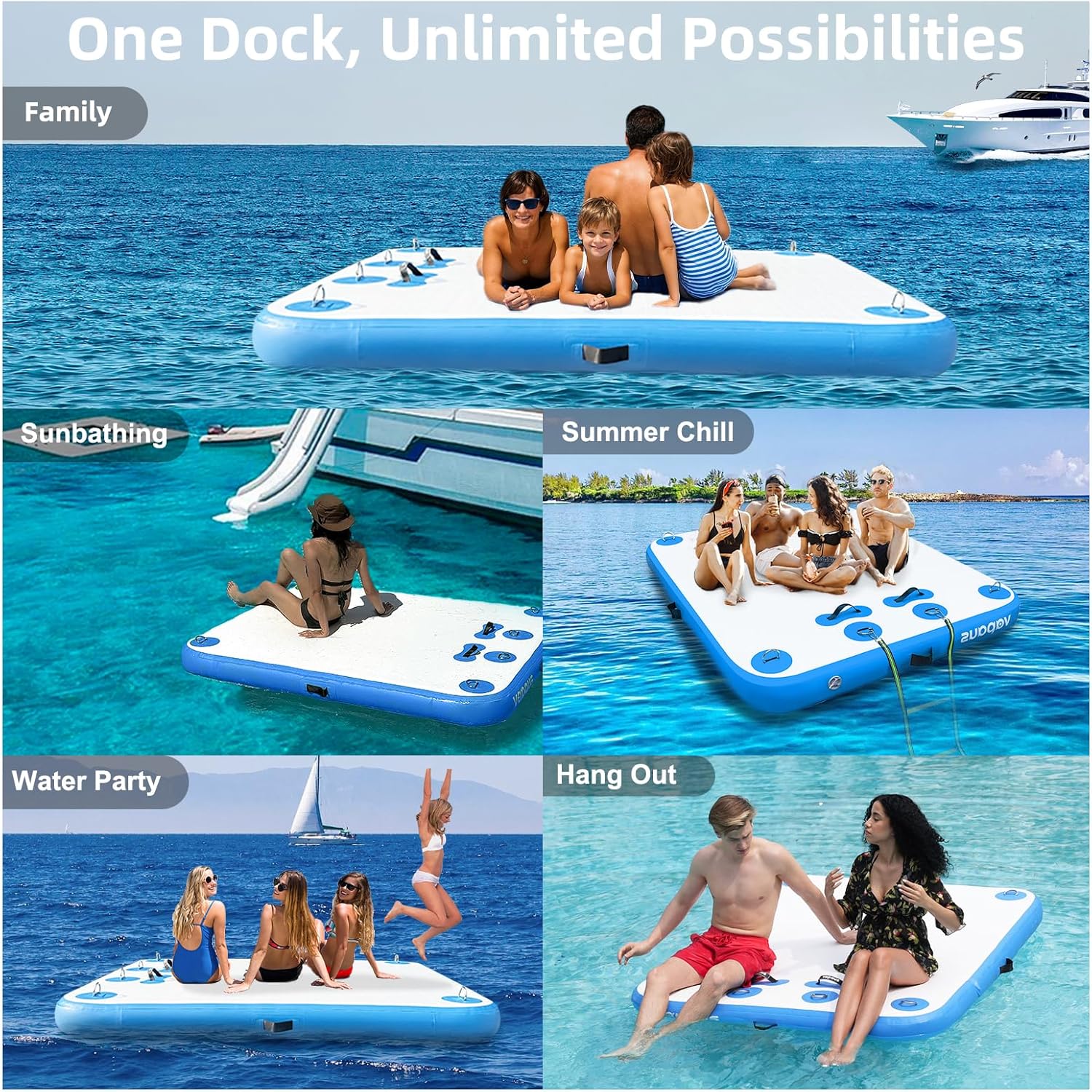 Vapaus Inflatable Floating Dock Air Dock Platform 6ft/8ft/10ft Non-Slip Inflatable Water Swim Mat Floating Island Raft for Pool Lake Beach Ocean Fishing Relaxing