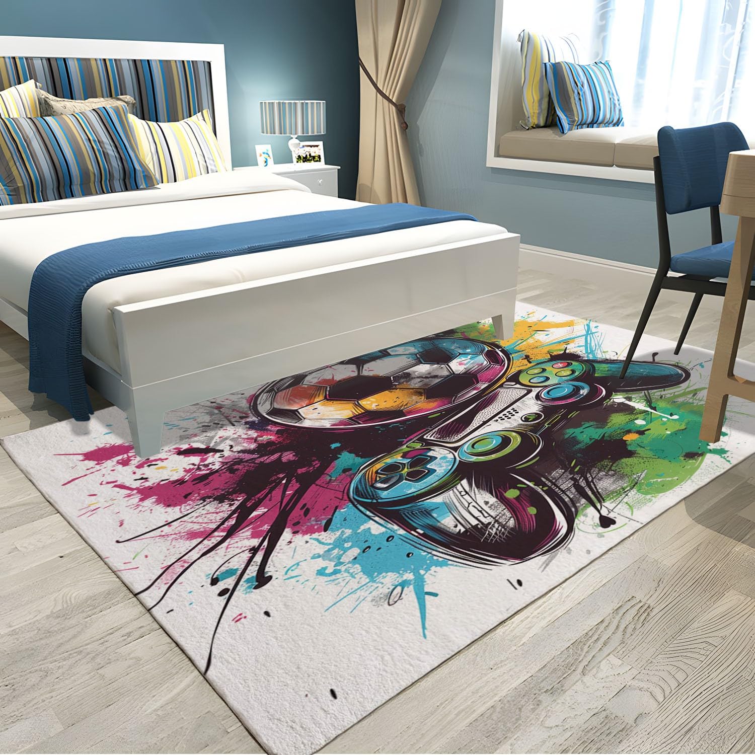 BYLEEHOMED Kleurrijke Graffiti Art Area Tapijten 120 x 170 cm Cool Graffiti Jongen Tapijten Street Art Stijl Laagpolig Rechthoekig Tapijt voor Klas Thuis Kantoor