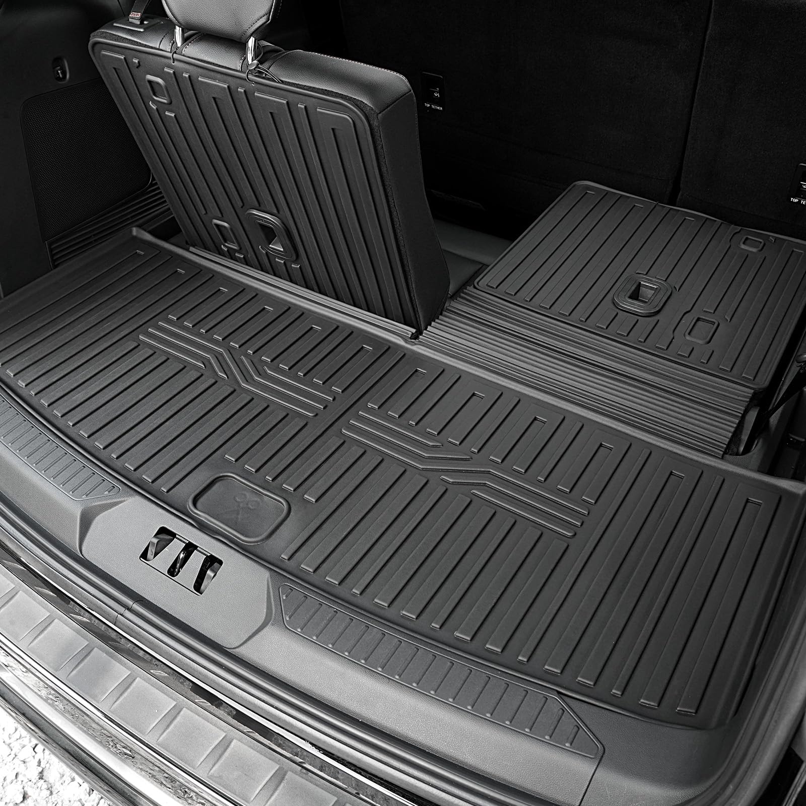 Cargo Mat for 2020-2025 Ford Explorer 6/7 Passenger Accessories, Full Coverage All Weather TPE Protector Cargo Mat with Backrest Mat Trunk Mat Cargo Liner for 2025 Explorer ST Accessories