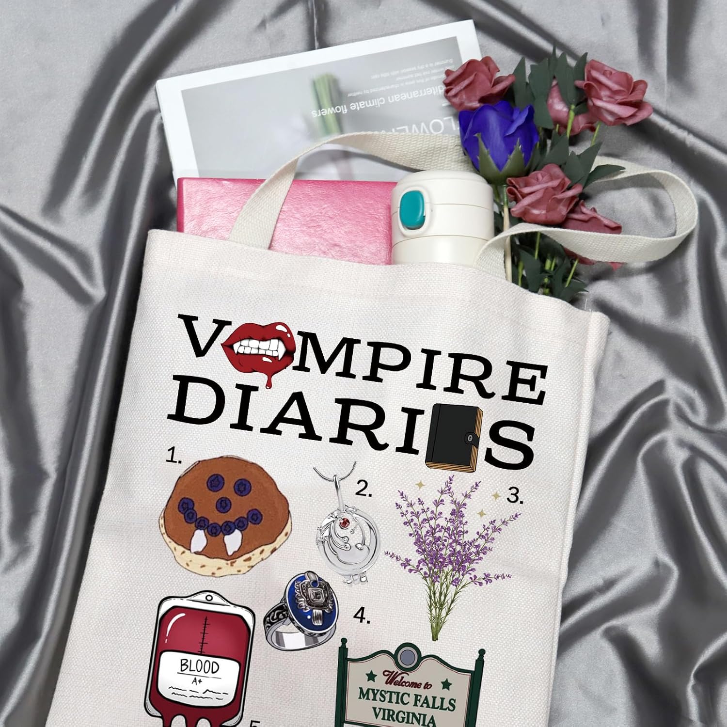 GJTIM Vampire TV Show Inspired Gift TVD Mystic Falls Gift Vampire Party Supplies Bag TVD Tote Bag for Vampire Fans - Image 5