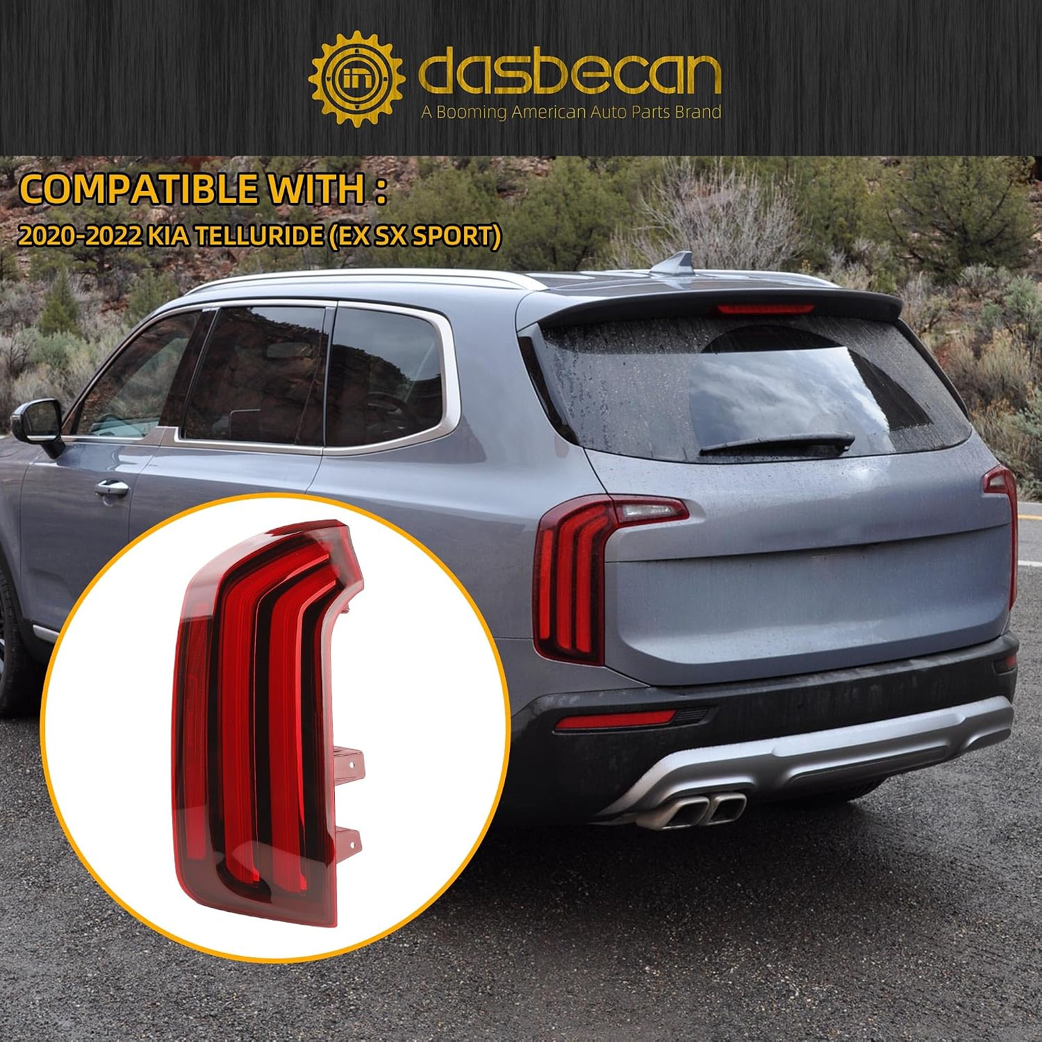 Dasbecan Tail Light Assembly Compatible with 2020 2021 2022 Kia Telluride Ex Sx Sport LED Rear Lamp Taillight Left Driver Side Replace#KI2804165 92401S9100
