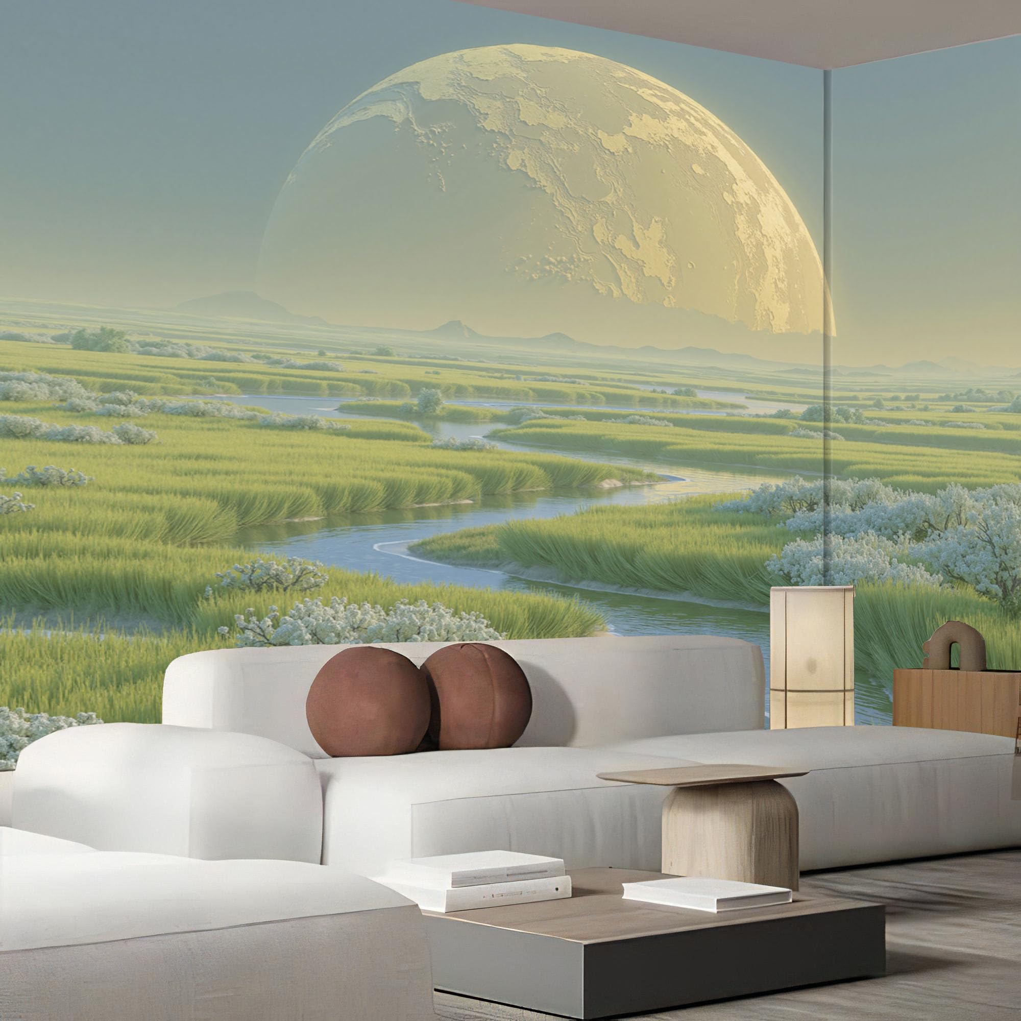 Fresque murale ciel et lune onirique pour transformer l'ambiance d'une chambre cocooning