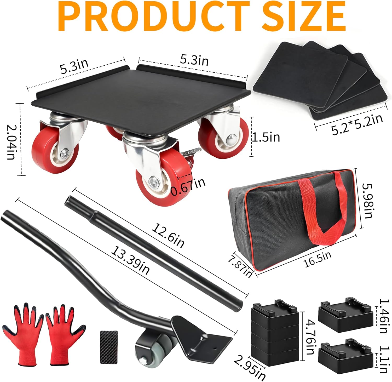 Furniture Dolly Set 5 Wheels with 360° Wheels and Wheels Lockable Brakes, 1400LBS Furniture Movers for Home Office Furniture Appliances Labor Easing Mover