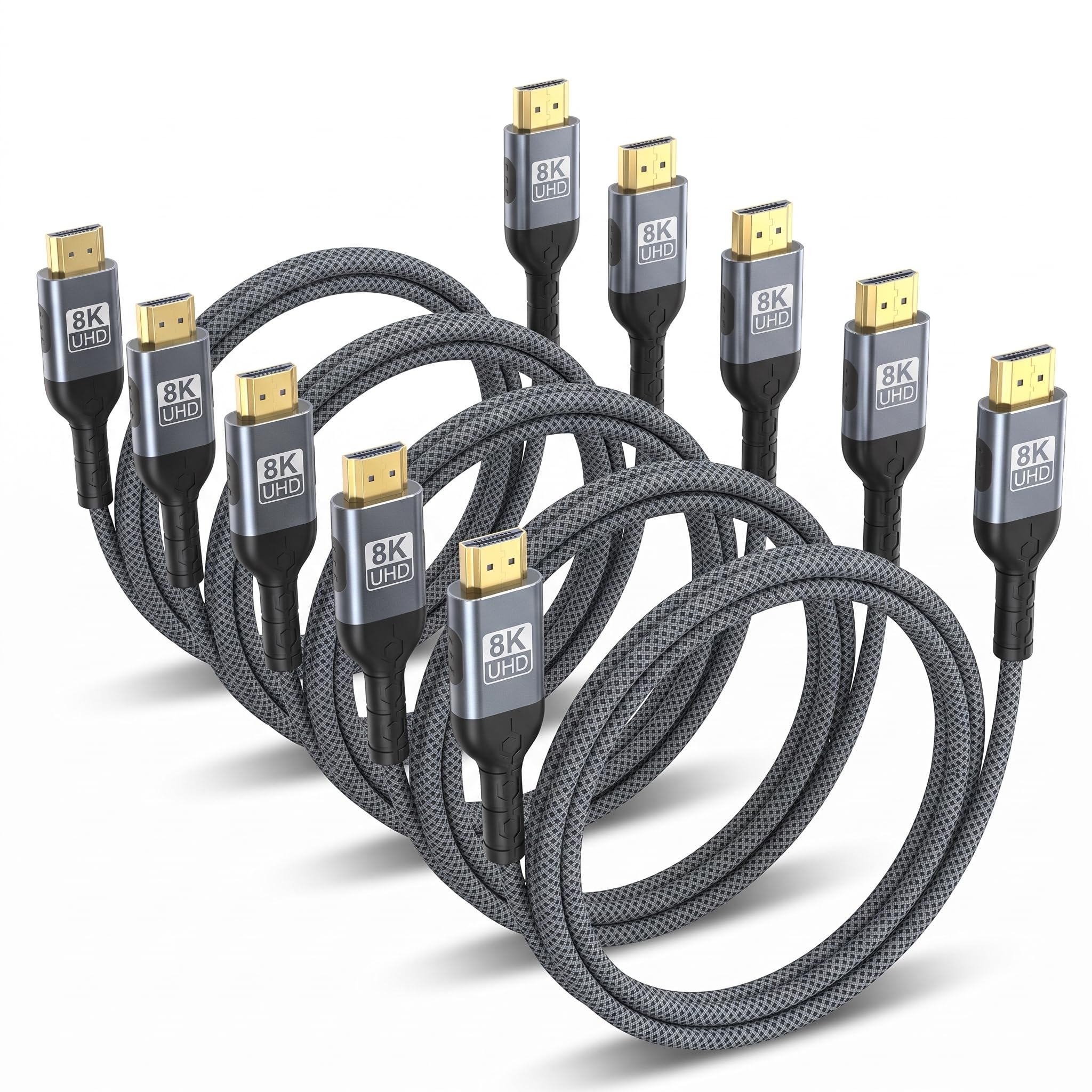 Cable HDMI 2.1 largo 8K @60 de 15 pies, paquete de 5, cable HDMI de alta velocidad de 48 Gbps, cable HDMI de 8 K a 60 Hz 4K a 120 Hz con HDR eARC VRR Dolby Vision para PS5/Roku TV/Blu-ray