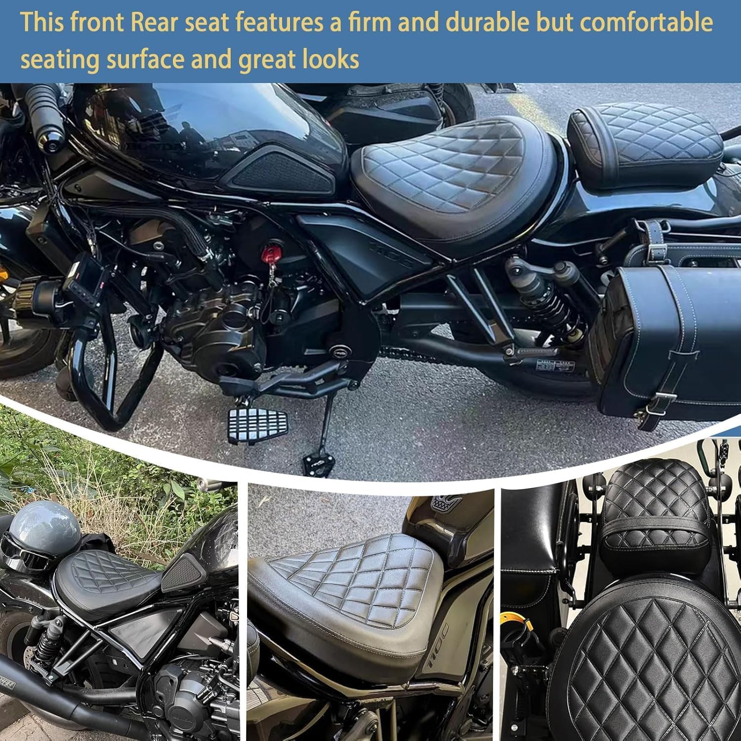 SHINKAMT cmx1100 Motorcycle Rear Passenger Seat replacement for Ho&n&da Rebel CMX1100 CMX 1100 Rebel1100 Spare Parts 2021-2024 Touring Soft Leather Rear Passenger Pillion Seat (Rear Seat-Brown)