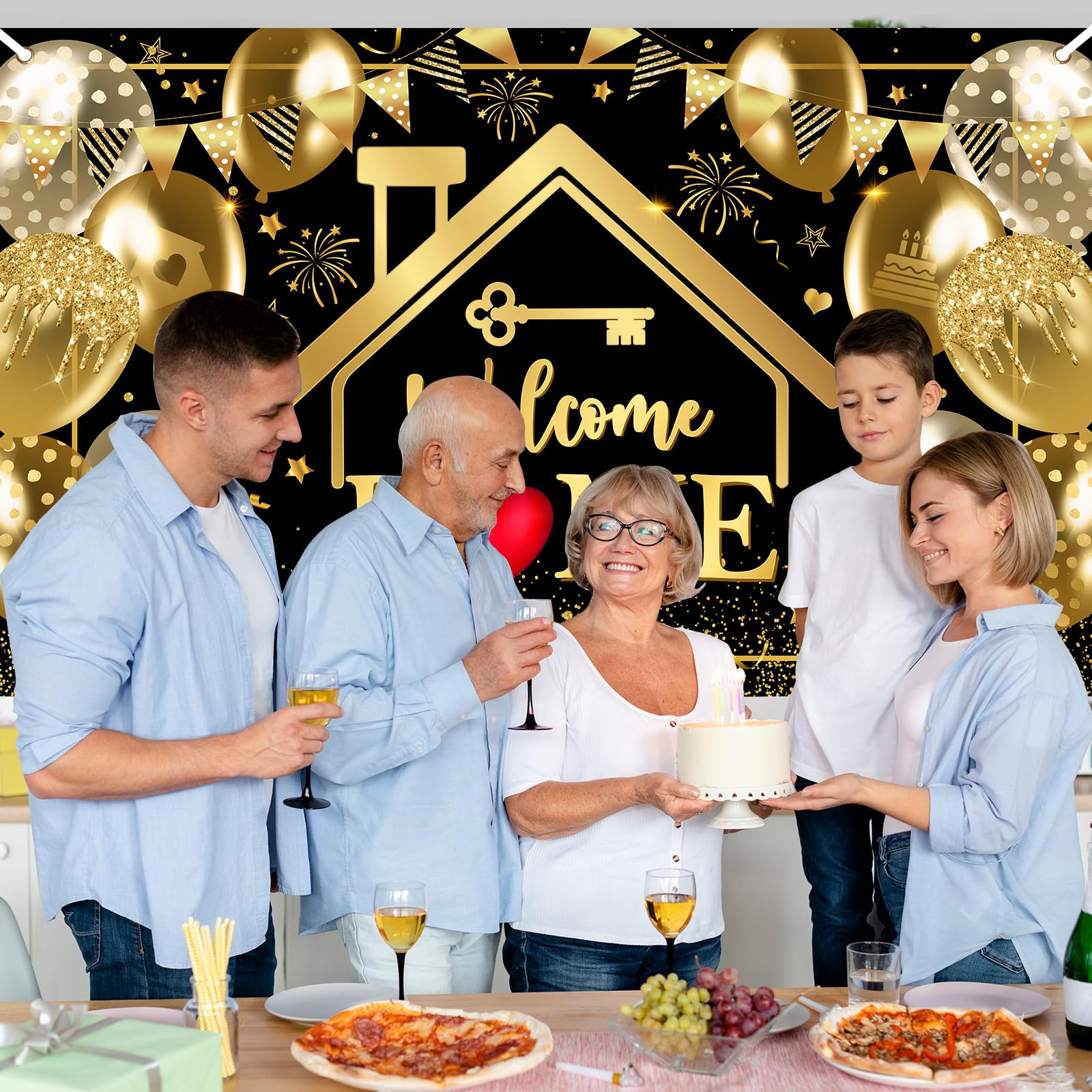 Avezano Welcome Home Banner, 1,8 X 1,1 M – Schwarz-goldene Willkommens-Deko Für Partys & Familientreffen