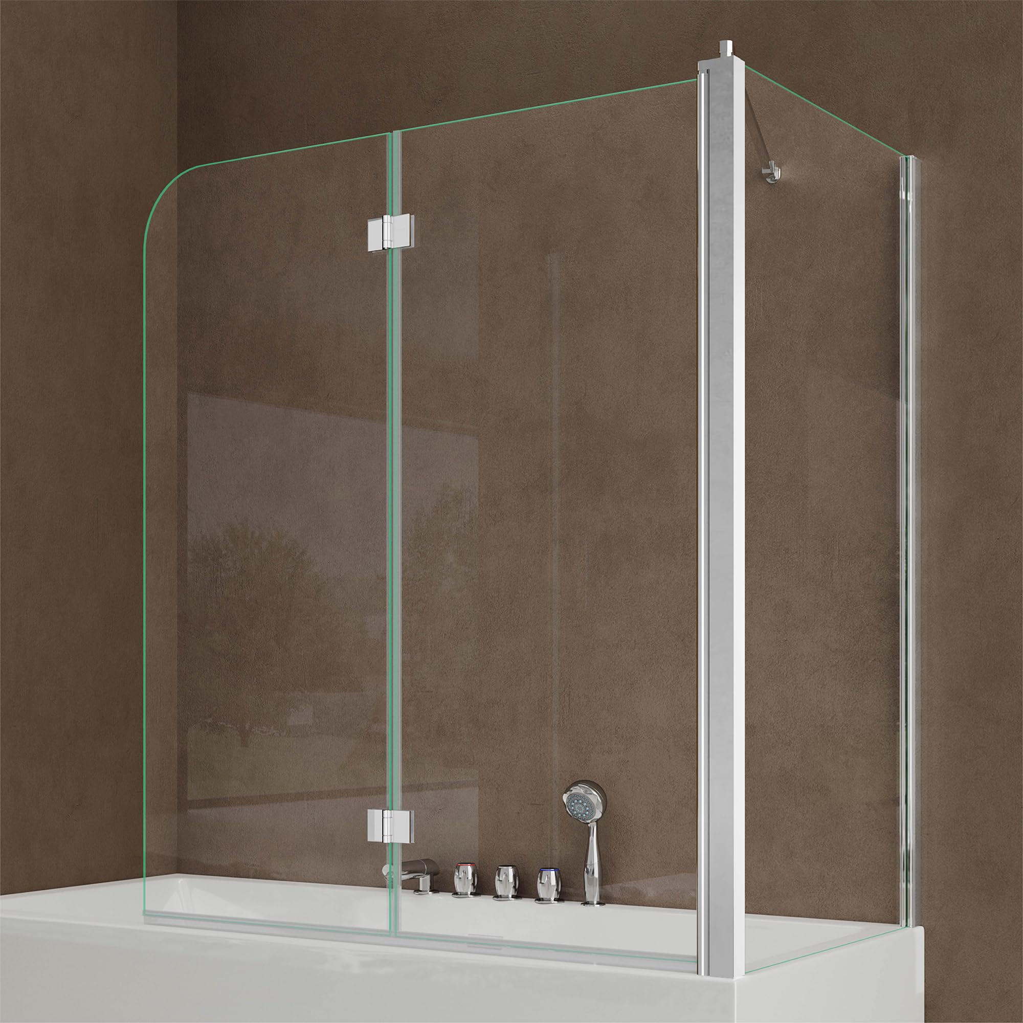 doporro Parete Doccia Sopravasca Angolare con 2 Ante Pieghevoli 120x140 cm e Parete Laterale 80 cm, Vetro Temperato Trasparente 6 mm Anticalcare con Barra Stabilizzatrice Cortona113