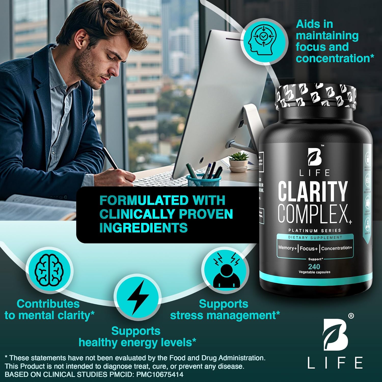 Lion’s Mane Mushroom Capsules – Memory, Focus & Clarity – Nootropic Brain Supplement with Ashwagandha, Thiamin (B1), Magnesium L-Threonate – Cognitive and Brain Support for Mental Energy, 240 Caps