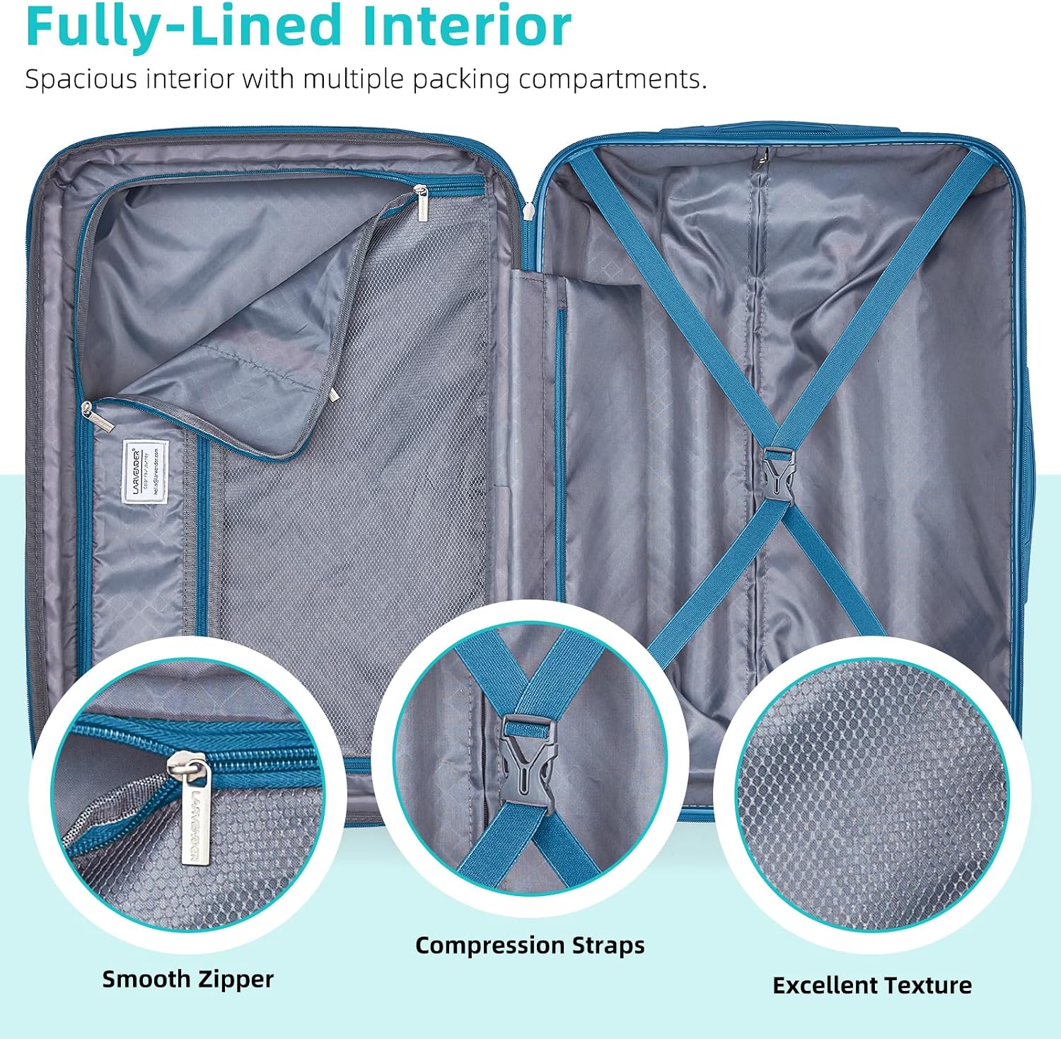 LARVENDER Carry on Luggage 22x14x9 Airline Approved Hardshell Suitcase with Wheels TSA Lock, PC+ABS Lightweight Suitcase Set for Women with Travel Backpack, Ocean Breeze, 3 Piece Set