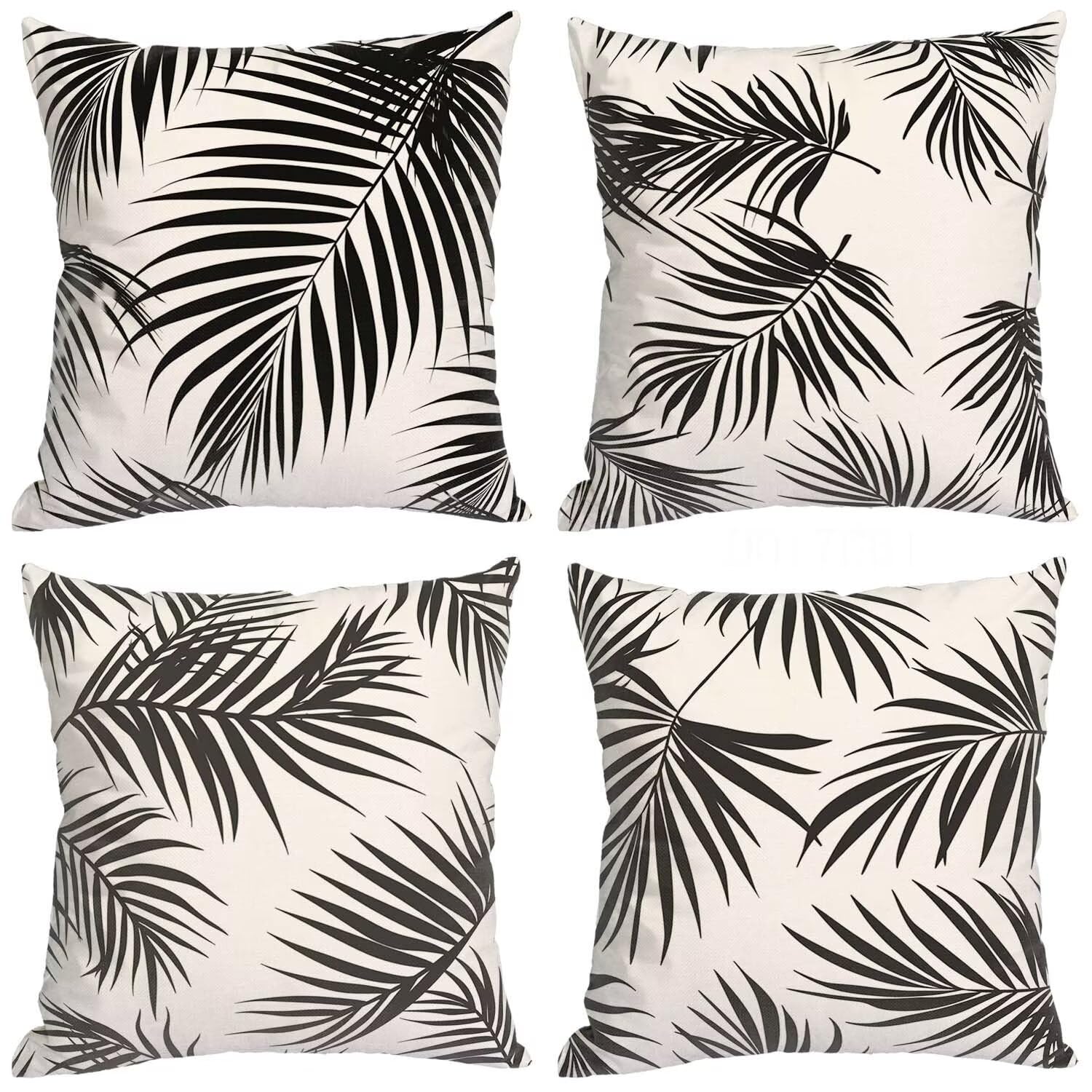 Fundas Cojines SuavesHojas Tropicales Fundas Cojines Cuadradas Suaves Funda Almohada Cojines Suaves Sillas Jardin para Oficina Jardín Cama Sofá Banco Juego de 4 Funda Cojin En Blanco Y Negro mu-436