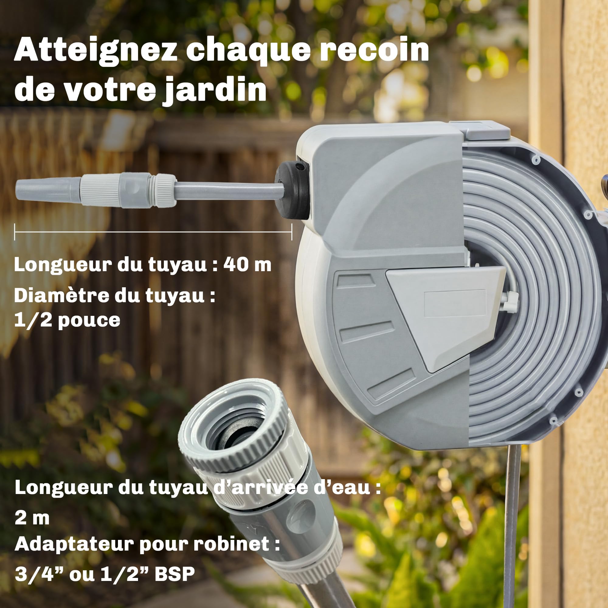 Outsunny Raccoglitore per tubo da parete 40+2 m Girevole 180° Grigio