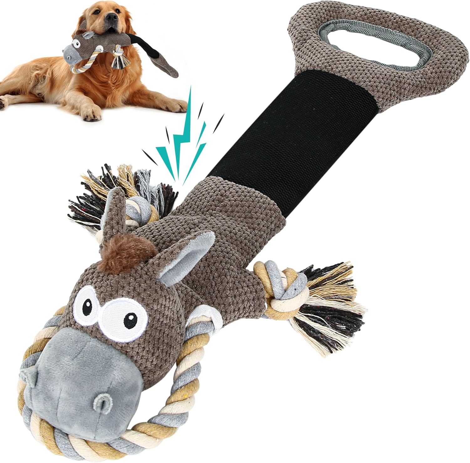 IOKHEIRA Dog Squeaky Toy for Large Dog, Interactive Tug of War Plush Toys with Cotton Material & Crinkle Paper Tough Durable Toys for Puppy Breed (Gray, Donkey)