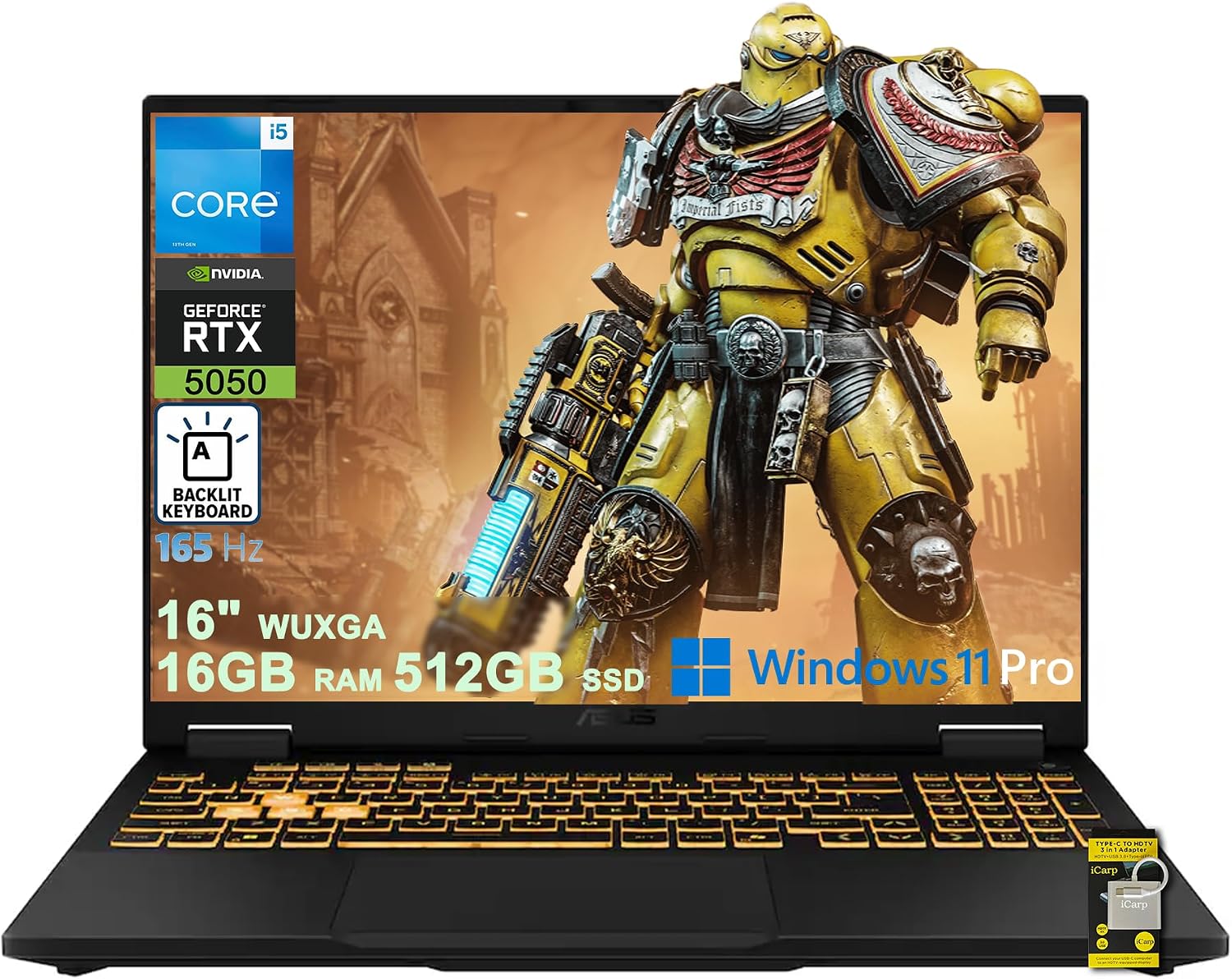 ASUS TUF F16 Gaming Laptop 16" WUXGA IPS 165Hz (100% sRGB) Intel 10-core i5-13450HX 16GB RAM 512GB SSD GeForce RTX 5050 (Up to 440 AI Tops) RGB Backlit Thunderbolt Win11Pro ICP Hub