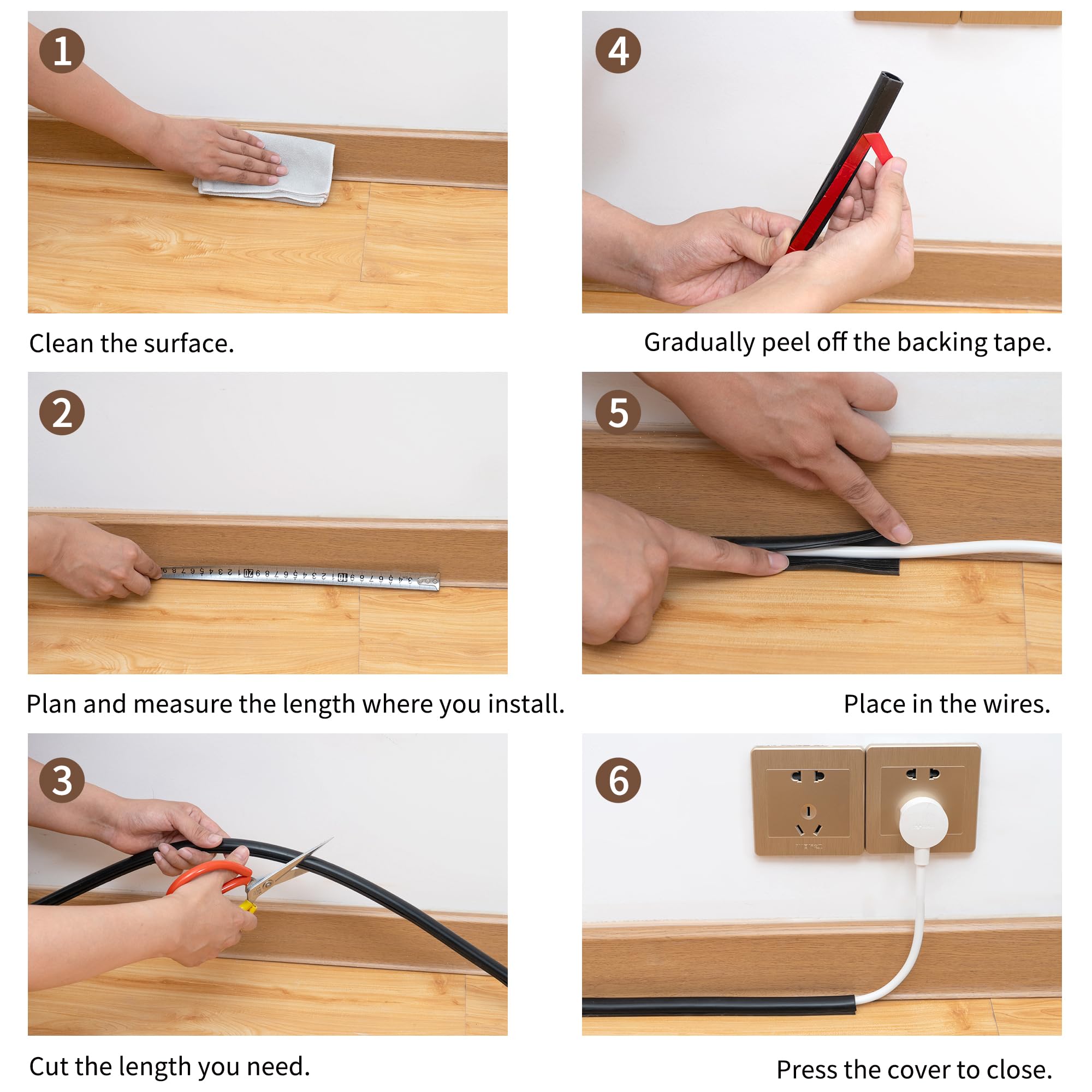 Kabelkanal selbstklebend 4m– Flexibler Silikon Kabelkanal für 1 Kabel (15x12 mm) – Kabelabdeckung für Wand, TV & Schreibtisch – schneidbar & überstreichbar (Schwarz)