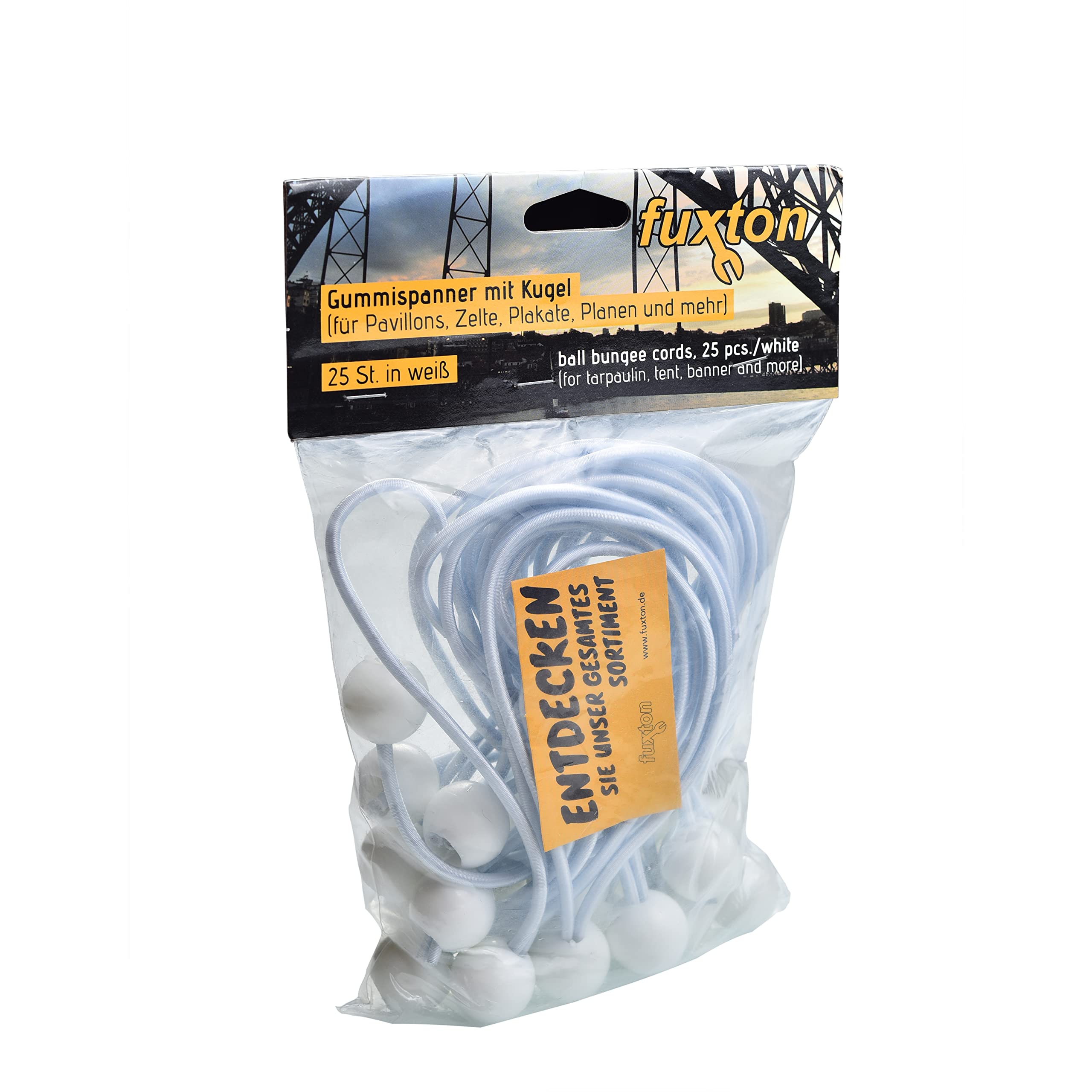 Fuxton 25 Professionale Tenditori Con Sfera (bianco 195 Mm) Per Tende, Teloni, Manifesti. Tenditelone, Imbracature Ad Espansione, Porta Teloni, Teloni In Gomma, Tenditelone In Gomma, Lacci Per Tenda - Foto 4