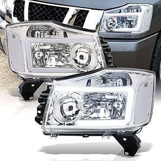 AJP Distributors LED DRL Tube Bar Driving Head Lights Lamps Assembly Housing Left+Right Pair Compatible/Replacement For Nissan Armada Titan 2004 2005 2006 2007 2008 2009 2010 2011 2012 2013 2014 2015