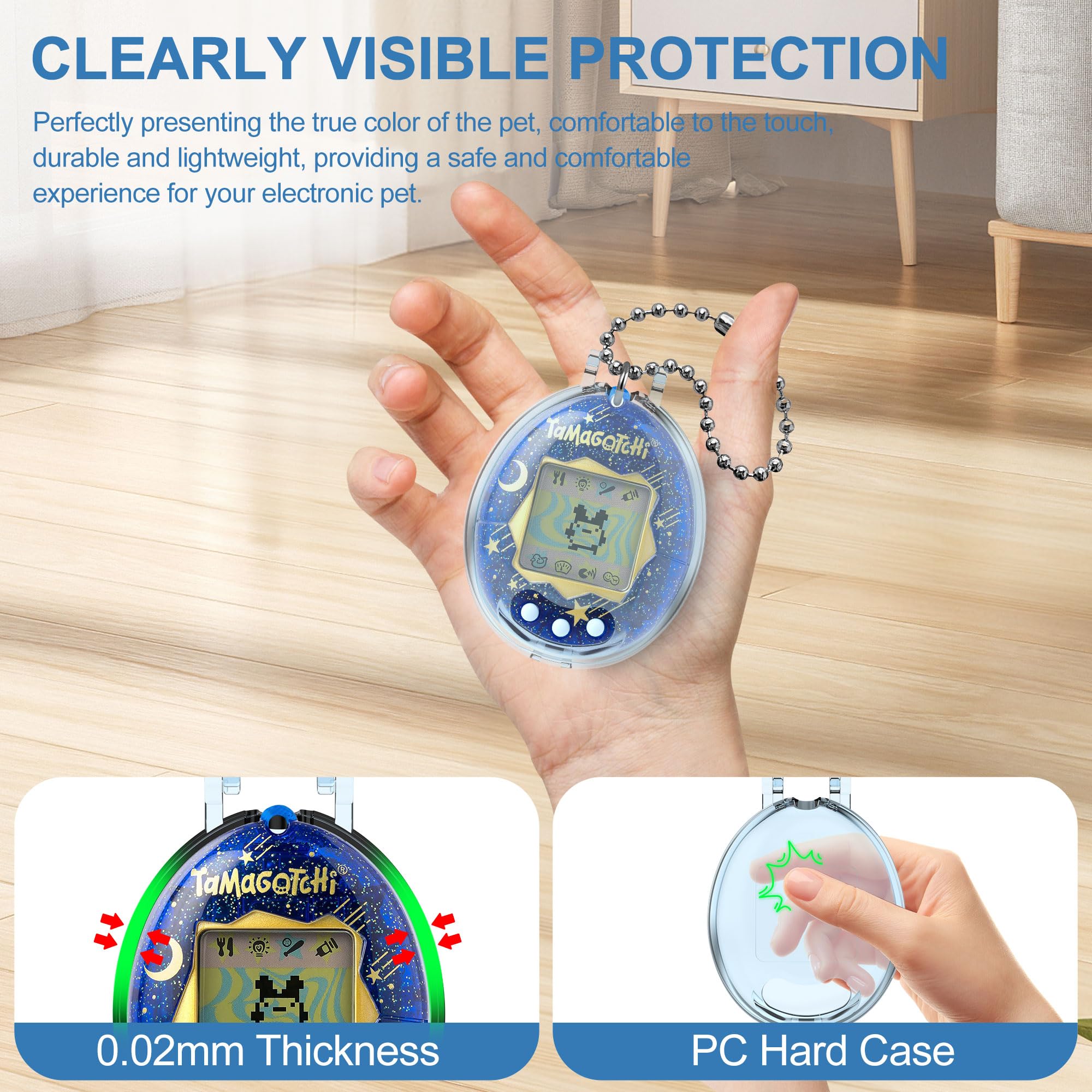 SGHLDE Schutzhülle für Tamagotchi, transparent, hartes Polycarbonat, sturzsichere Schutzhülle, transparent, tragbar, Aufbewahrungskoffer für Tamagotchi-Originalzubehör, integrierter Flip-Top