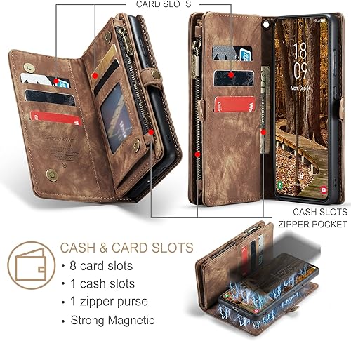 Miniatura 31 de SZHAIYU 2 in 1 Detachable for Samsung Galaxy S23 Ultra Wallet Case with Card Holder, Retro Premium Flip Leather Cover Magnetic Zipper Pocket Phone
