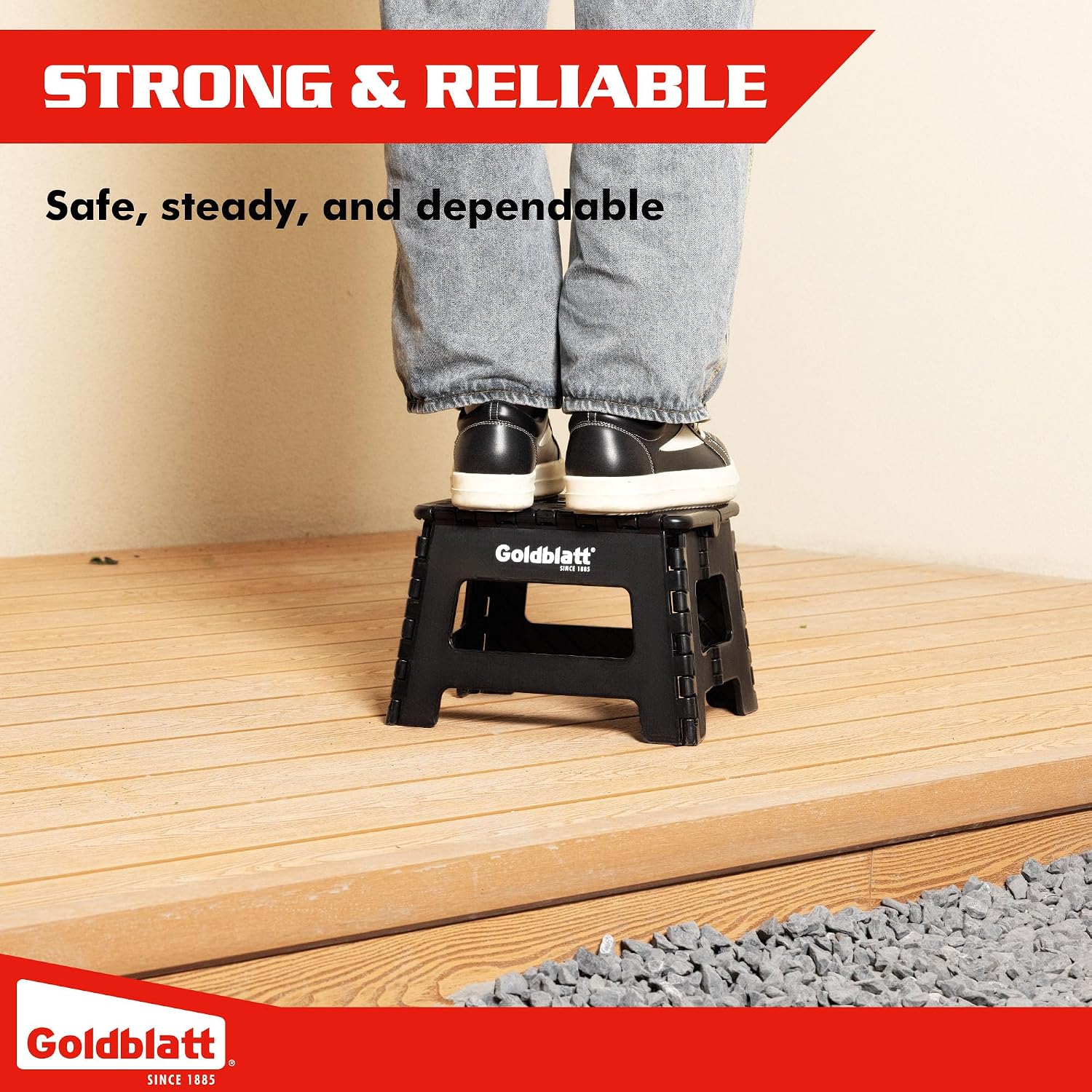 Goldblatt 8.5" Folding Step Stool for Adults and Kids, Lightweight Heavy-Duty Plastic Portable Foldable Stool with Non-Slip Top and Anti-Skid Feet, 300 lbs Capacity, Kitchen & Bathroom, Black