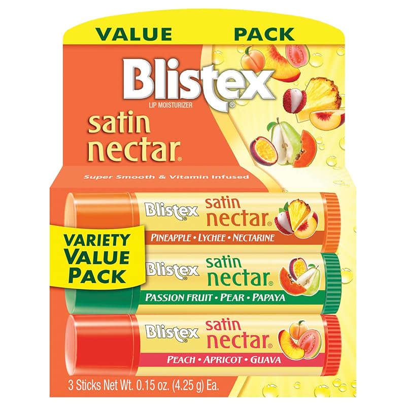 Blistex Satin Nectar Bálsamo Labial com Fragrâncias de Frutas, 3 Unidades de 4,3 g