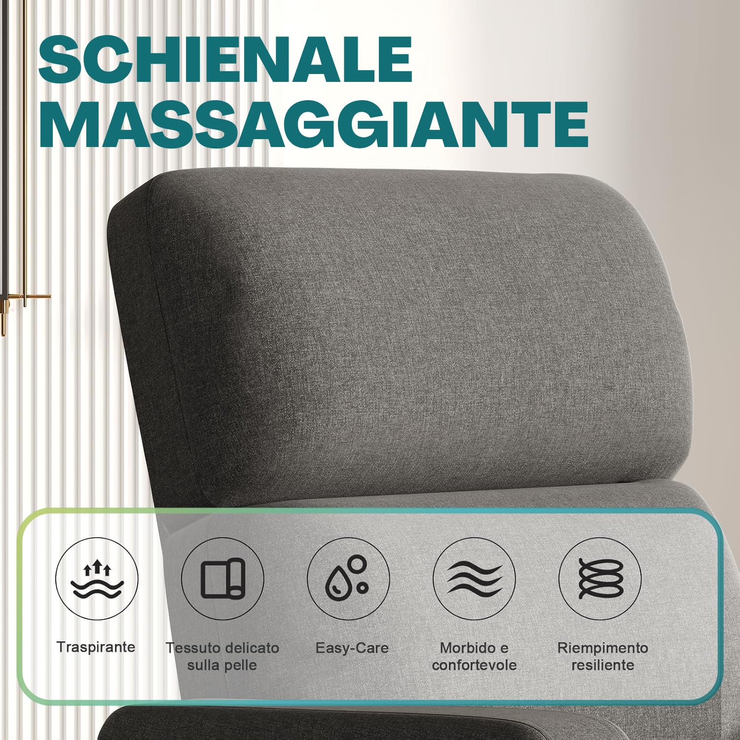 PALUPLUS Poltrona Dynamica Motorizzata Reclinabile e Massaggiante, Misura 74x77x110 cm, Poltrona in Tessuto Traspirante con Poggiapiedi, Alzapersona Automatica e 2 Ruote, Design Elegante -40 (Grigio)