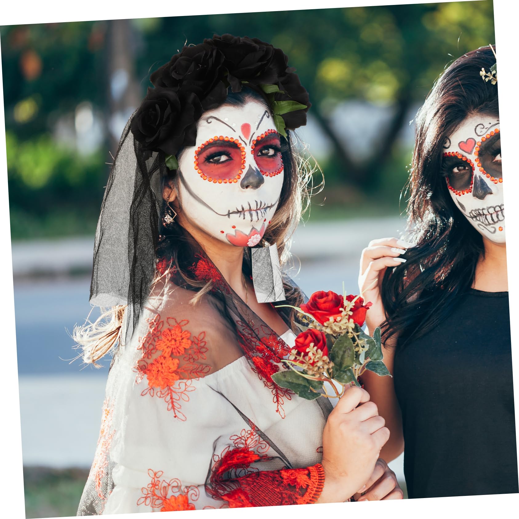 LIFKOME 4 Pz velo di Halloween velo decorativo di fiori gotici di fiori da sposa veli funlicht divertente per il trucco del festival per il trucco di Halloween Black