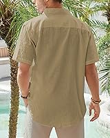 Vista 153 de J.VER Camisas de manga corta de lino y algodón para hombre, estilo informal, ligeras, con botones, para vacaciones, playa y verano, con bolsillo